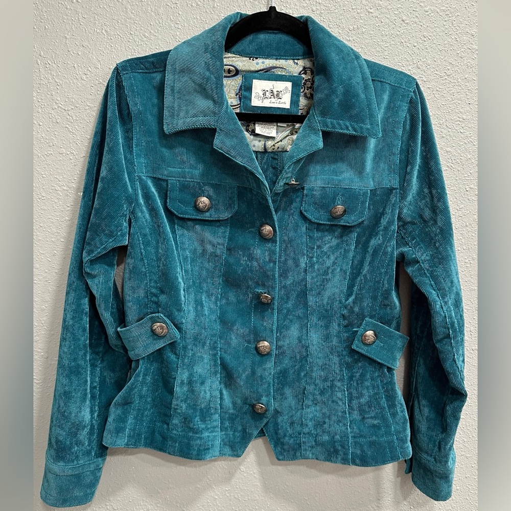 LAL Live a Little | Women’s Green Corduroy Blazer Classic Boho Style, Size PM